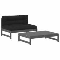 vidaXL 2-tlg. Garten-Lounge-Set mit Kissen Grau Massivholz