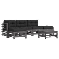 vidaXL 6-tlg. Garten-Lounge-Set mit Kissen Grau Massivholz