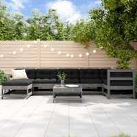 vidaXL 8-tlg. Garten-Lounge-Set mit Kissen Grau Massivholz