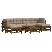 vidaXL 7-tlg. Garten-Lounge-Set mit Kissen Honigbraun Massivholz