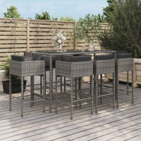 vidaXL 9-tlg. Gartenbar-Set mit Kissen Grau Poly Rattan