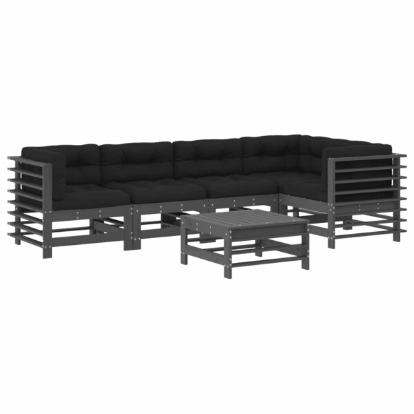 vidaXL 6-tlg. Garten-Lounge-Set mit Kissen Grau Massivholz