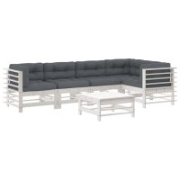 vidaXL 6-tlg. Garten-Lounge-Set mit Kissen Wei&szlig; Massivholz