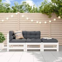 vidaXL 3-tlg. Garten-Lounge-Set mit Kissen Wei&szlig; Massivholz