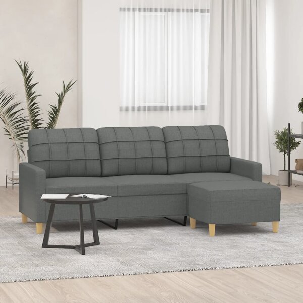 vidaXL 3-Sitzer-Sofa mit Hocker Dunkelgrau 180 cm Stoff