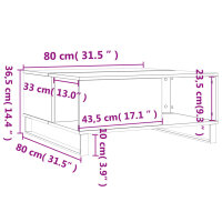 vidaXL Couchtisch R&auml;uchereiche 80x80x36,5 cm Holzwerkstoff