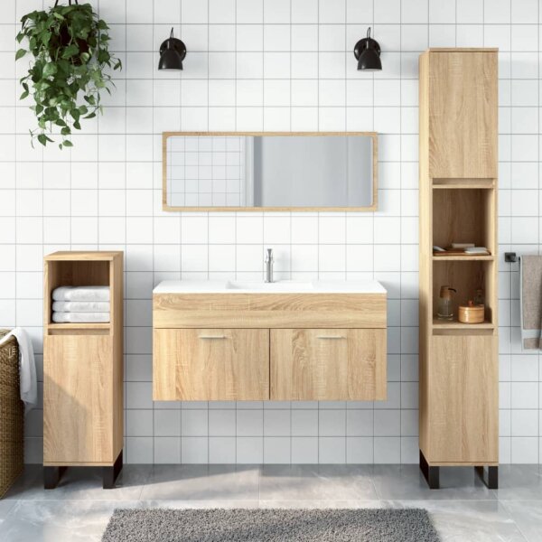 vidaXL Badschrank mit Spiegel Sonoma-Eiche Holzwerkstoff