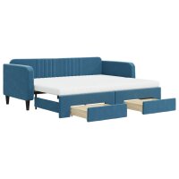 vidaXL Tagesbett mit Rollbett und Schubladen Blau 90x200 cm Samt