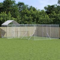 vidaXL Outdoor-Hundezwinger mit Dach Silbern 6x6x2,5m...