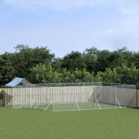 vidaXL Outdoor-Hundezwinger mit Dach Silbern 10x6x2,5 m...