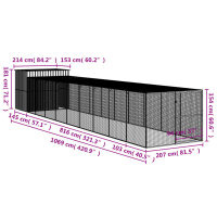 vidaXL Hundeh&uuml;tte mit Auslauf Anthrazit 214x1069x181 cm Stahl Verzinkt