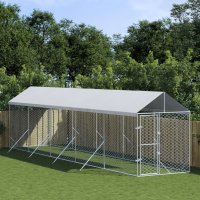vidaXL Outdoor-Hundezwinger mit Dach Silbern 2x10x2,5 m...