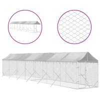 vidaXL Outdoor-Hundezwinger mit Dach Silbern 2x14x2,5 m...