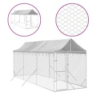 vidaXL Outdoor-Hundezwinger mit Dach Silbern 2x6x2,5m...