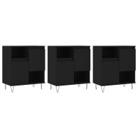 vidaXL Sideboards 3 Stk. Schwarz Holzwerkstoff