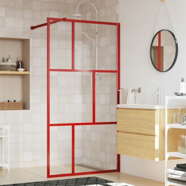 vidaXL Duschwand f&uuml;r Begehbare Dusche mit ESG Klarglas Rot 100x195 cm