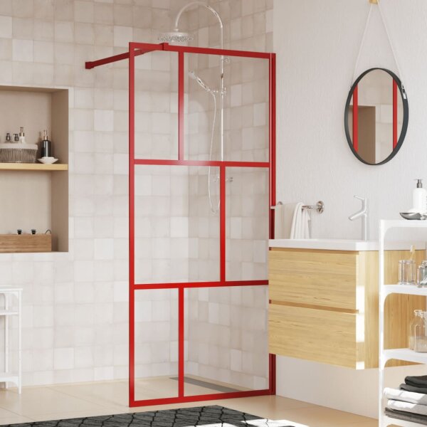 vidaXL Duschwand f&uuml;r Begehbare Dusche mit ESG Klarglas Rot 90x195 cm