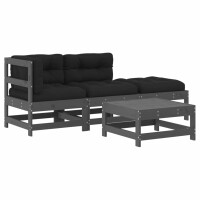 vidaXL 4-tlg. Garten-Lounge-Set mit Kissen Grau Massivholz