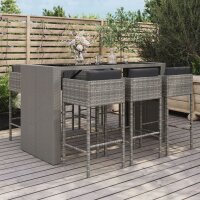 vidaXL 7-tlg. Gartenbar-Set mit Kissen Grau Poly Rattan