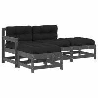 vidaXL 4-tlg. Garten-Lounge-Set mit Kissen Grau Massivholz