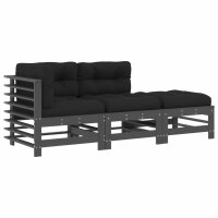 vidaXL 3-tlg. Garten-Lounge-Set mit Kissen Grau Massivholz