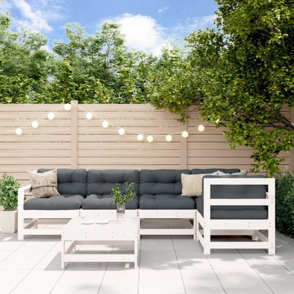 vidaXL 6-tlg. Garten-Lounge-Set mit Kissen Wei&szlig; Massivholz