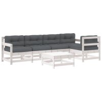 vidaXL 6-tlg. Garten-Lounge-Set mit Kissen Wei&szlig; Massivholz