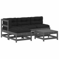 vidaXL 5-tlg. Garten-Lounge-Set mit Kissen Grau Massivholz