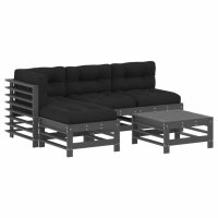 vidaXL 5-tlg. Garten-Lounge-Set mit Kissen Grau Massivholz