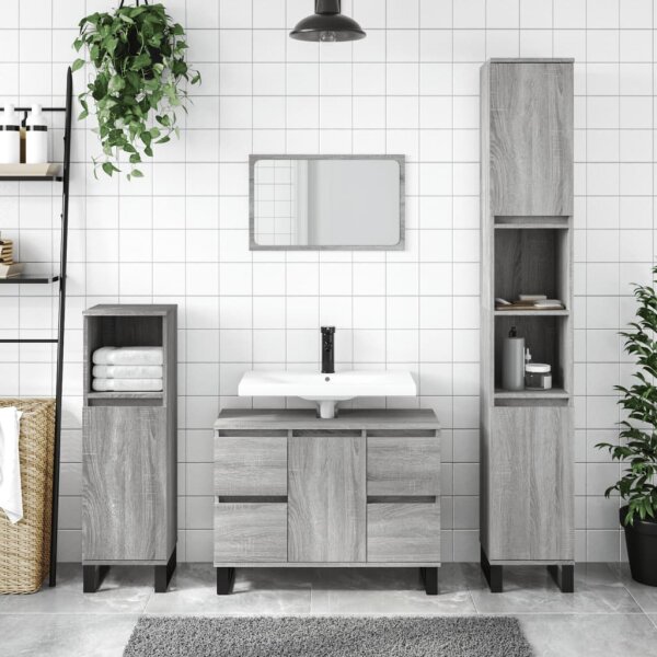 vidaXL Badschrank Grau Sonoma 30x30x100 cm Holzwerkstoff