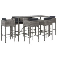 vidaXL 7-tlg. Gartenbar-Set mit Kissen Grau Poly Rattan