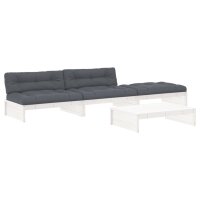 vidaXL 4-tlg. Garten-Lounge-Set mit Kissen Wei&szlig; Massivholz