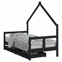 vidaXL Kinderbett mit Schubladen Schwarz 80x160 cm Massivholz Kiefer