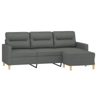 vidaXL 3-Sitzer-Sofa mit Hocker Dunkelgrau 180 cm Stoff