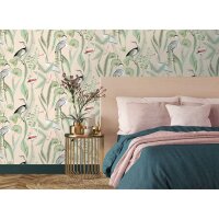 DUTCH WALLCOVERINGS Tapete Flamingo Creme und Mintgr&uuml;n