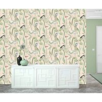 DUTCH WALLCOVERINGS Tapete Flamingo Creme und Mintgr&uuml;n