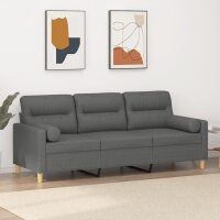 vidaXL 3-Sitzer-Sofa mit Zierkissen Dunkelgrau 180 cm Stoff