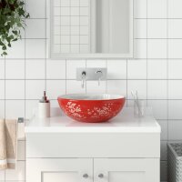 vidaXL Aufsatzwaschbecken Weiß und Rot Rund Ø41x14 cm Keramik