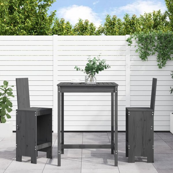 vidaXL 3-tlg. Gartenbar-Set Grau Massivholz Kiefer