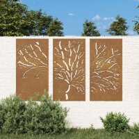vidaXL 3-tlg. Garten-Wanddeko 105x155 cm Cortenstahl Baum-Design