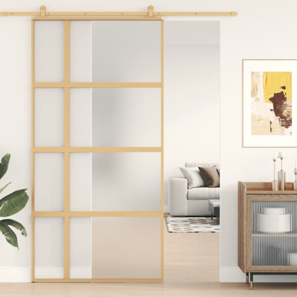 vidaXL Schiebet&uuml;r Golden 102,5x205 cm Matt ESG-Glas und Aluminium