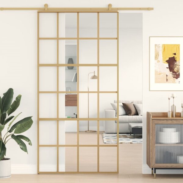 vidaXL Schiebet&uuml;r Golden 102,5x205 cm ESG-Klarglas und Aluminium