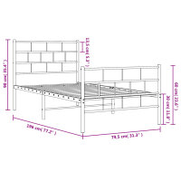 vidaXL Bettgestell mit Kopf- und Fu&szlig;teil Metall Schwarz 75x190 cm