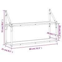 vidaXL Wandregal 2 F&auml;cher Braun Eichen-Optik 80x21x51 cm Holzwerkstoff