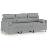 vidaXL 3-Sitzer-Sofa mit Zierkissen Hellgrau 180 cm Stoff