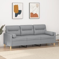 vidaXL 3-Sitzer-Sofa mit Zierkissen Hellgrau 180 cm Stoff