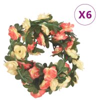 vidaXL K&uuml;nstliche Blumengirlanden 6 Stk. Rose und Champagner 240 cm