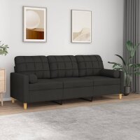 vidaXL 3-Sitzer-Sofa mit Zierkissen Schwarz 180 cm Stoff