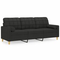 vidaXL 3-Sitzer-Sofa mit Zierkissen Schwarz 180 cm Stoff