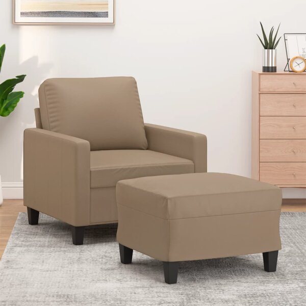 vidaXL Sessel mit Hocker Cappuccino-Braun 60 cm Kunstleder